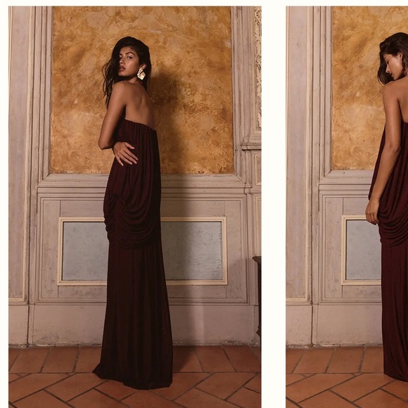 PLT label mulberry mesh drape bandeau maxi dress - Picture 4 of 9